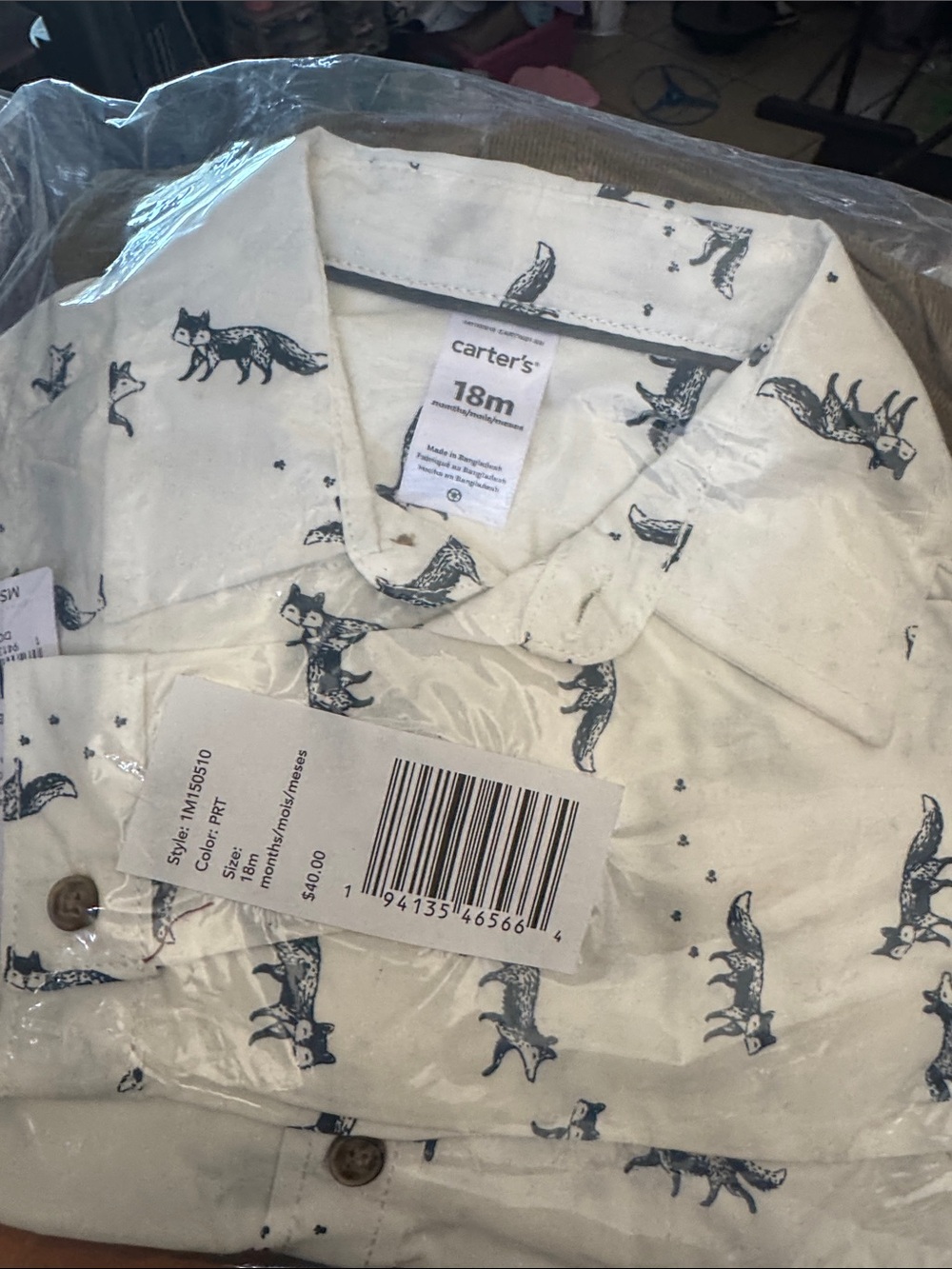 Carter's Cream Pajama Top with Navy Fox Print